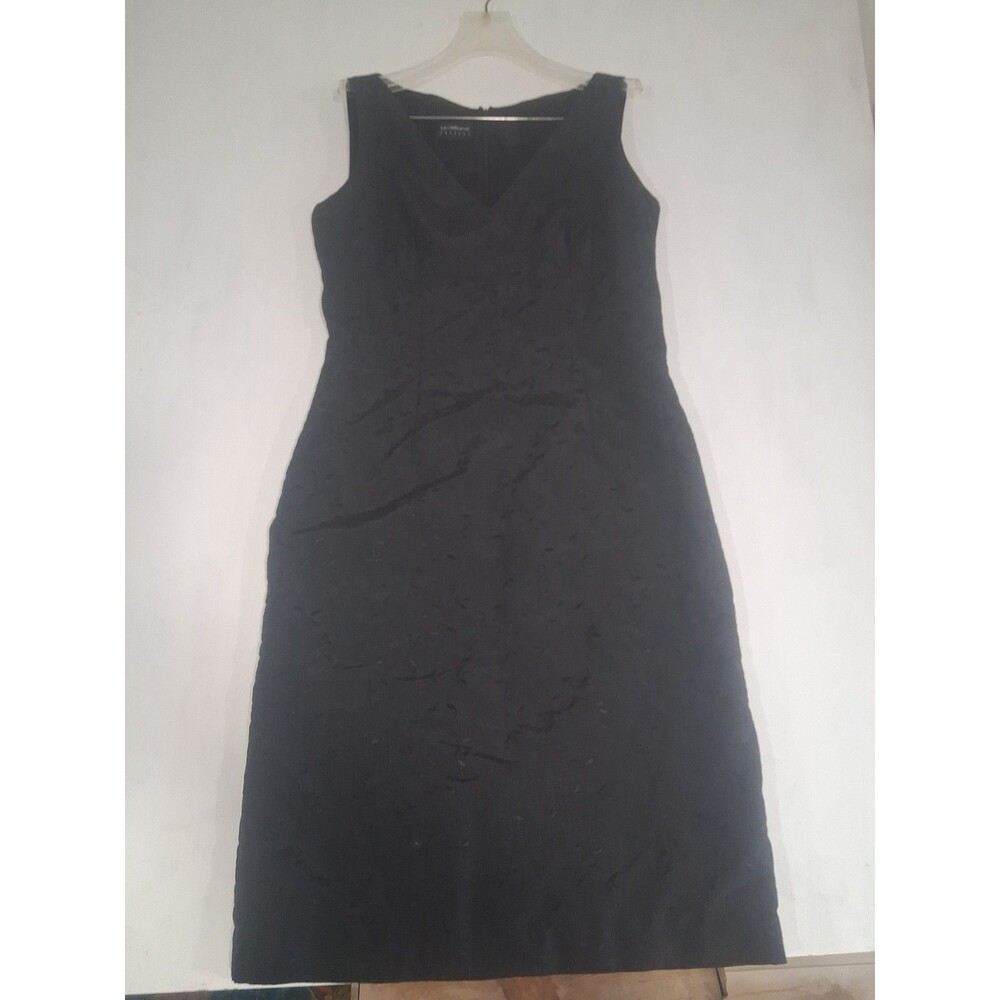 Vtg 90s Black Floral Liz Claiborne V Neck Midi Dress Size 10 Classic